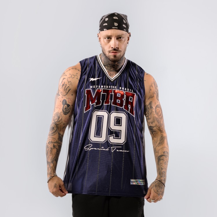 Regata Basqueteira PRO Hollywood Brilhosa Azul Marinho