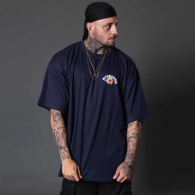 Camiseta Oversized Heavy Tiger Flower Azul Marinho