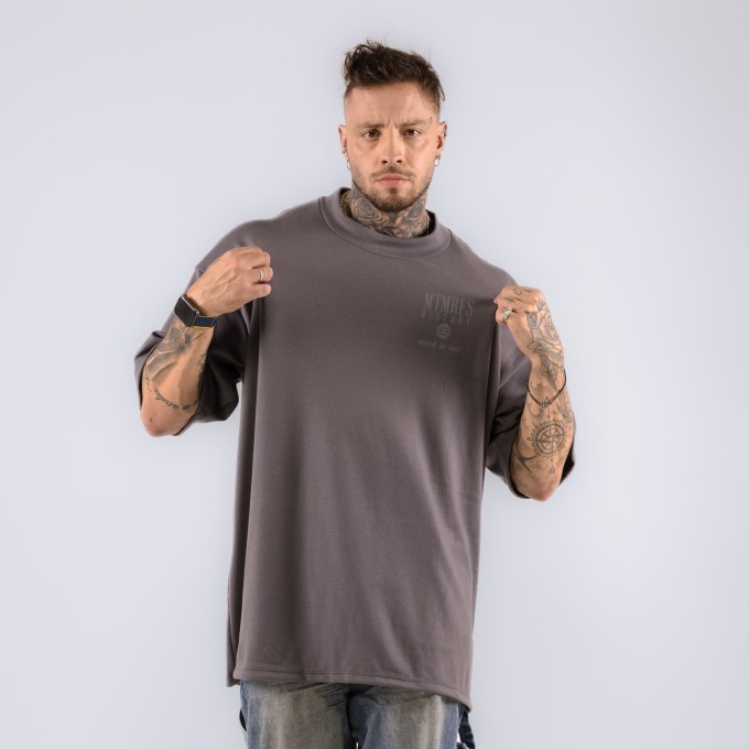 Camiseta Oversized Gola Alta Heavy Smoke Cinza Chumbo